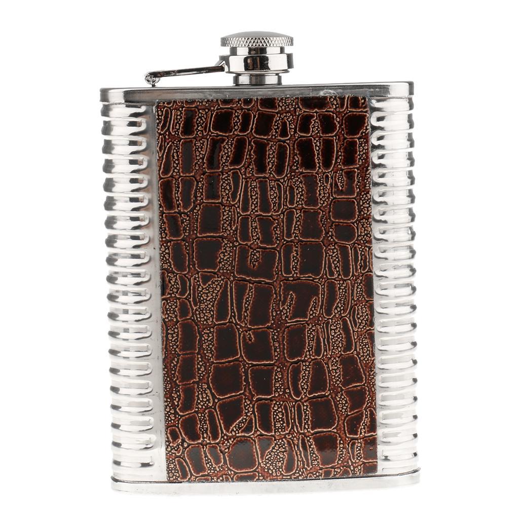 8oz Portable Stainless Steel Liquor Hip Flask Russia Camping Flagon Brown