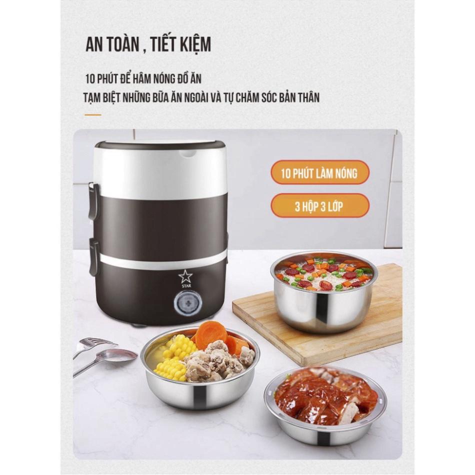 Hộp Cơm Giữ Nhiệt 3 Tầng Hâm Nóng Thức Ăn Cắm Điện Bằng Inox Star Hot Lunch Box