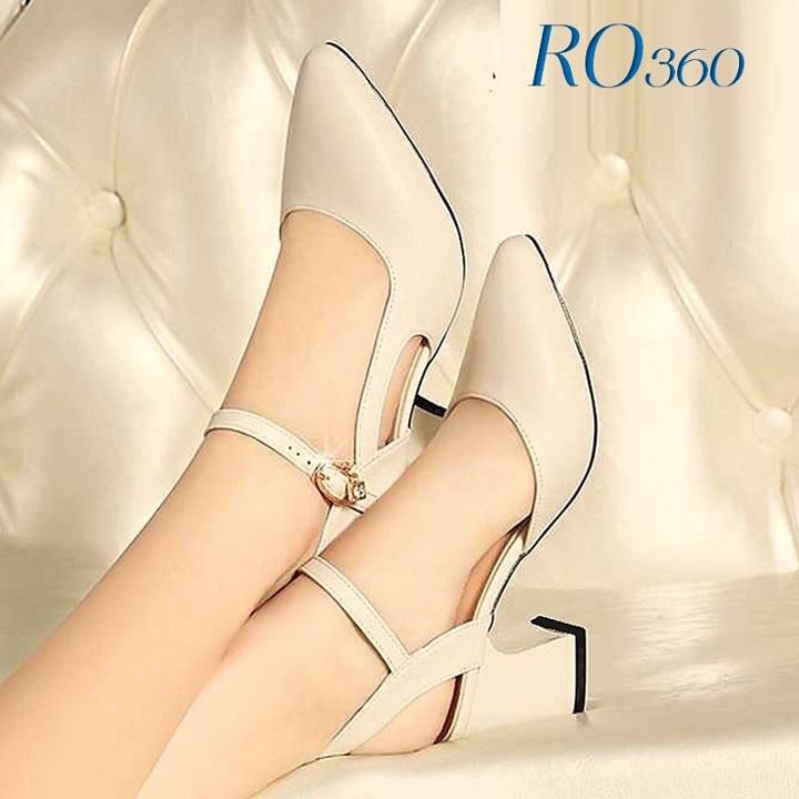 Giày sandal nữ cao gót 6 phân hàng hiệu rosata hai màu đen kem ro360