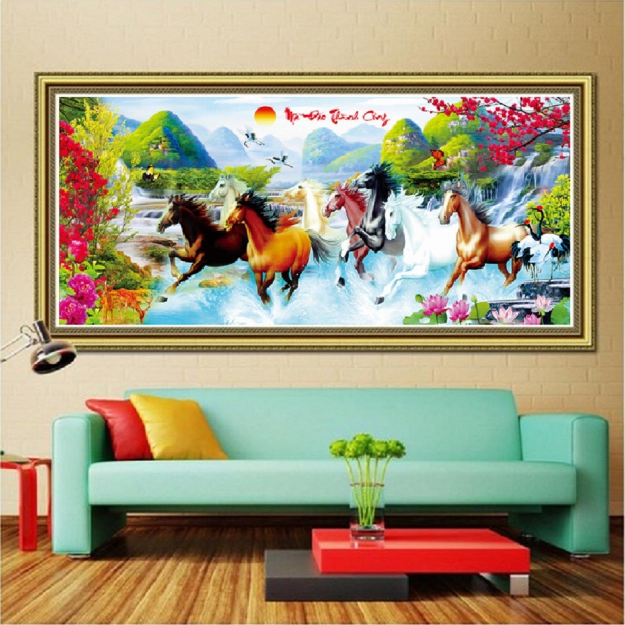 Tranh dính đá Mã đáo thành công 160x70cm - tự đính