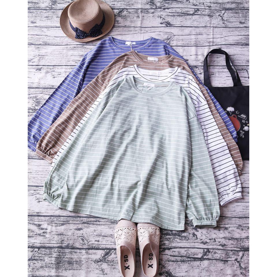 ÁO SWEATERSHIRT SỌC NGANG TAY BỒNG DÁNG RỘNG