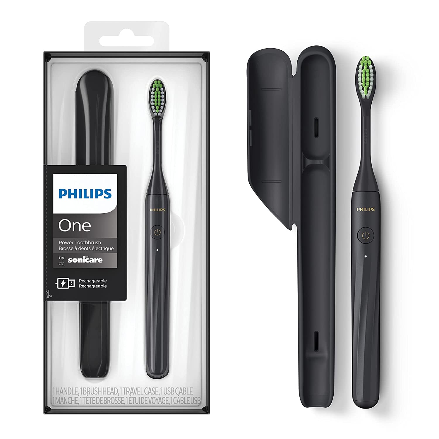 Bàn chải đánh răng có thể sạc lại Philips One by Sonicare, Shadow Black, HY1200 / 06