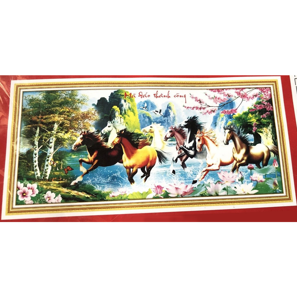 tranh thêu chữ thập 3D Mã đáo thành công 156x70cm - chưa thêu