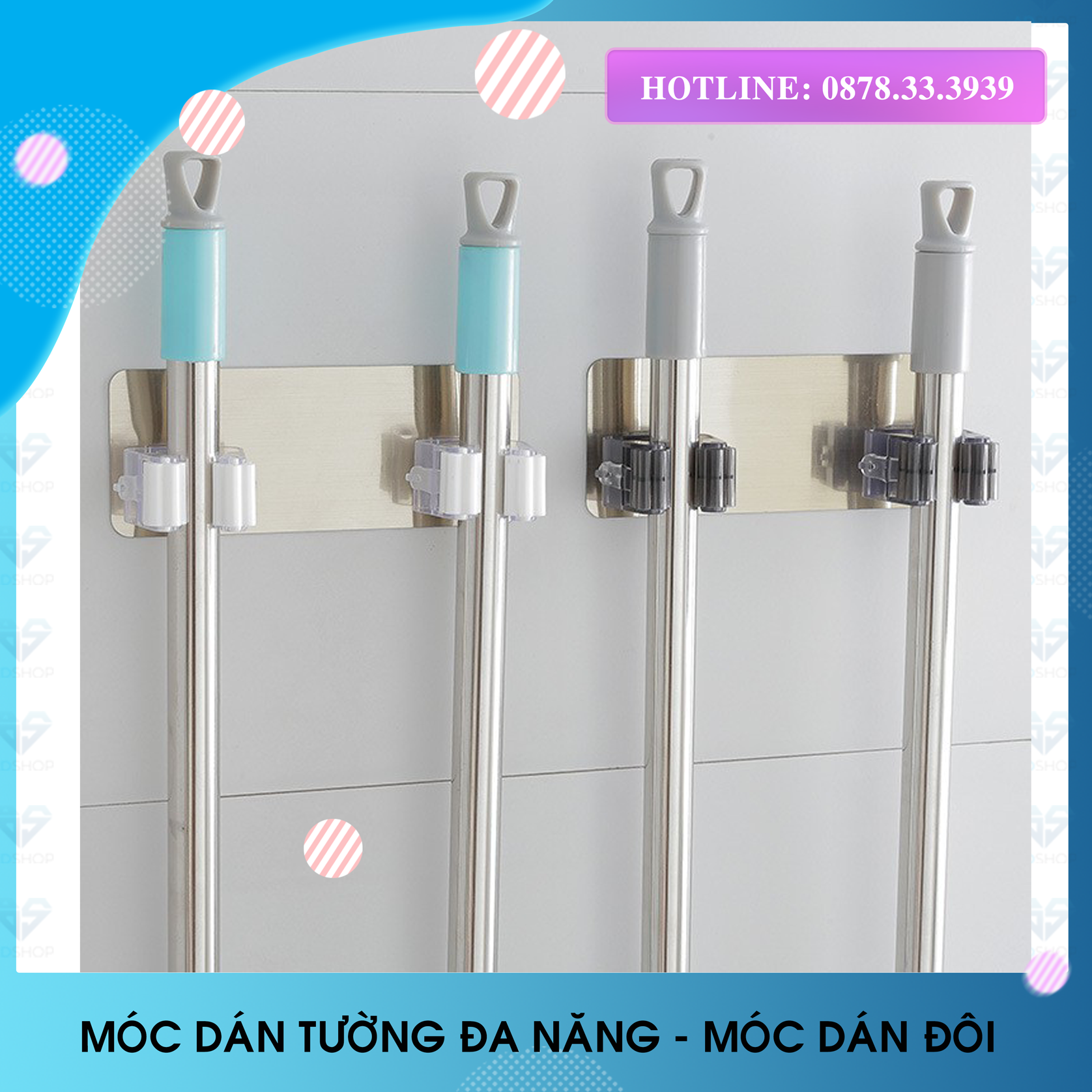 Móc dán đôi - dán tường đa năng dùng treo chổi, treo dù, cây lau nhà chịu lực tốt siêu bền ( 1 cái )