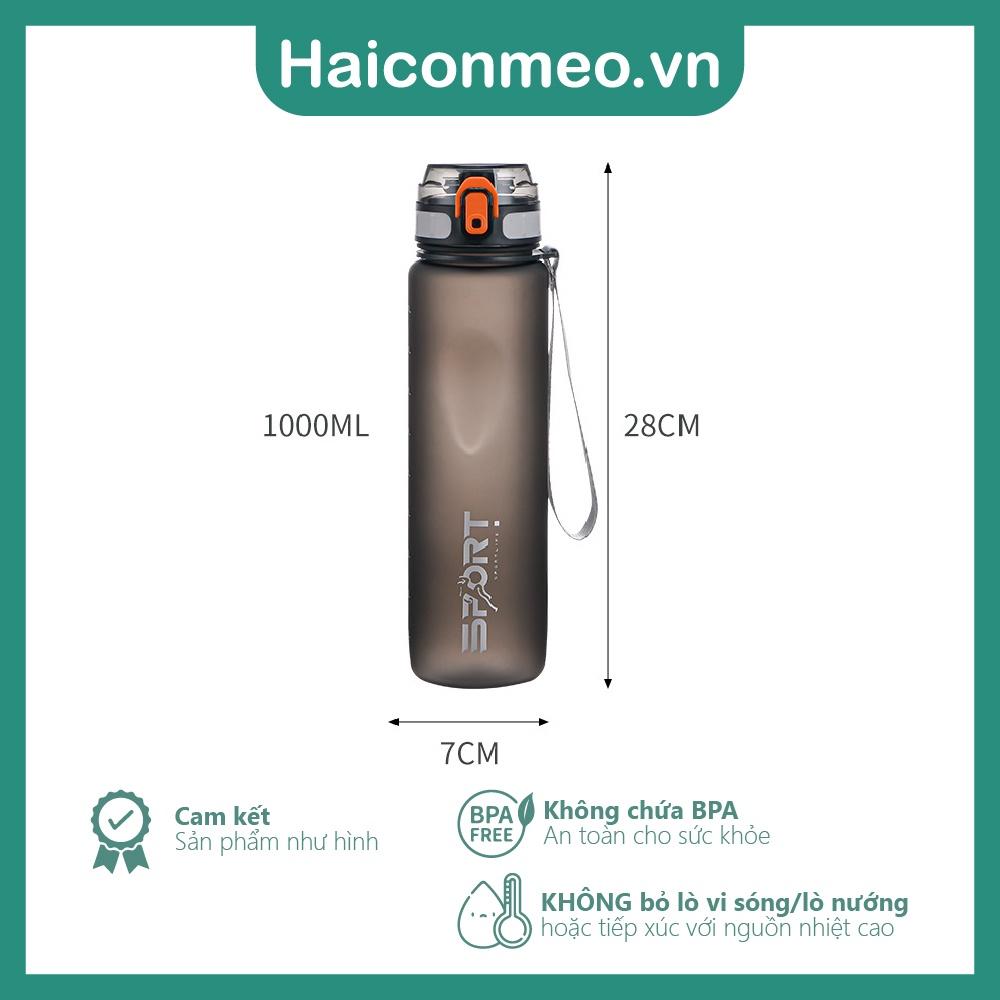 Bình nước thể thao Sport tập gym chạy bộ đánh cầu lông, 1000ml có quai