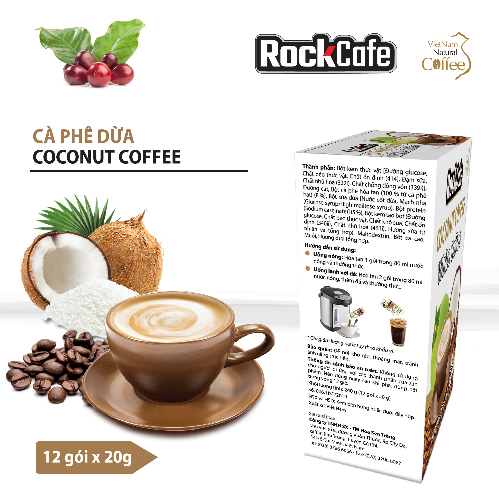 Cà phê dừa ROCKCAFE (Hộp 12 gói)