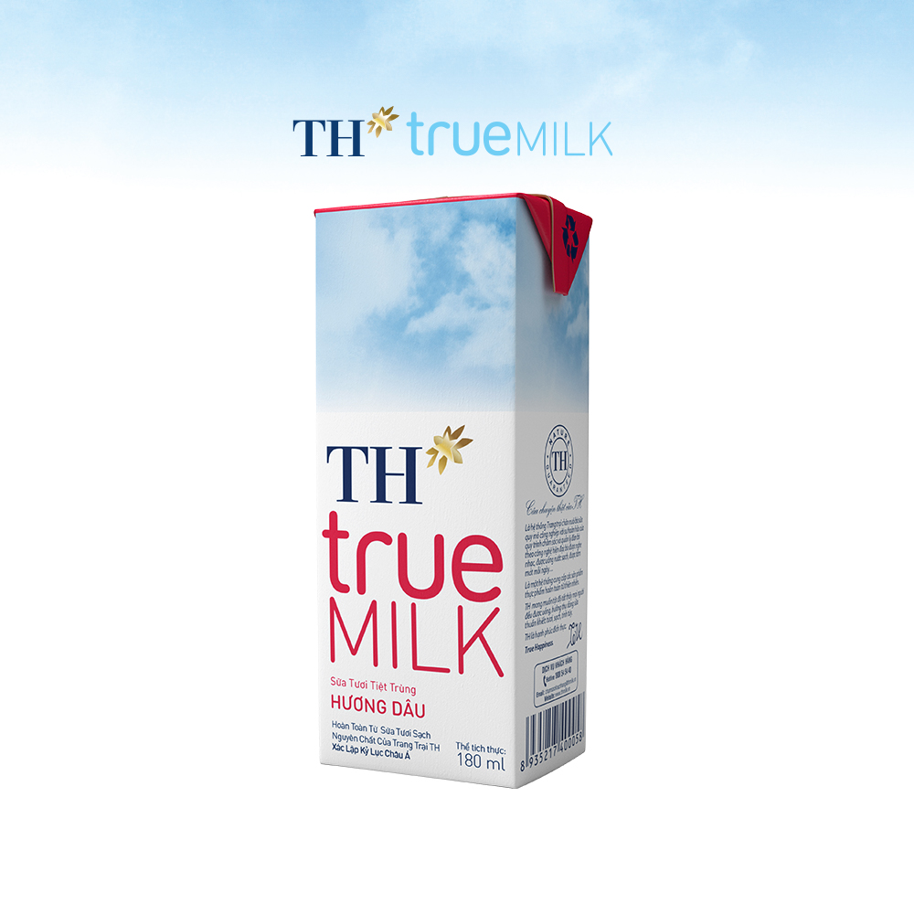 4 Lốc sữa tươi tiệt trùng hương dâu TH True Milk 180ml (180ml x 4 hộp)