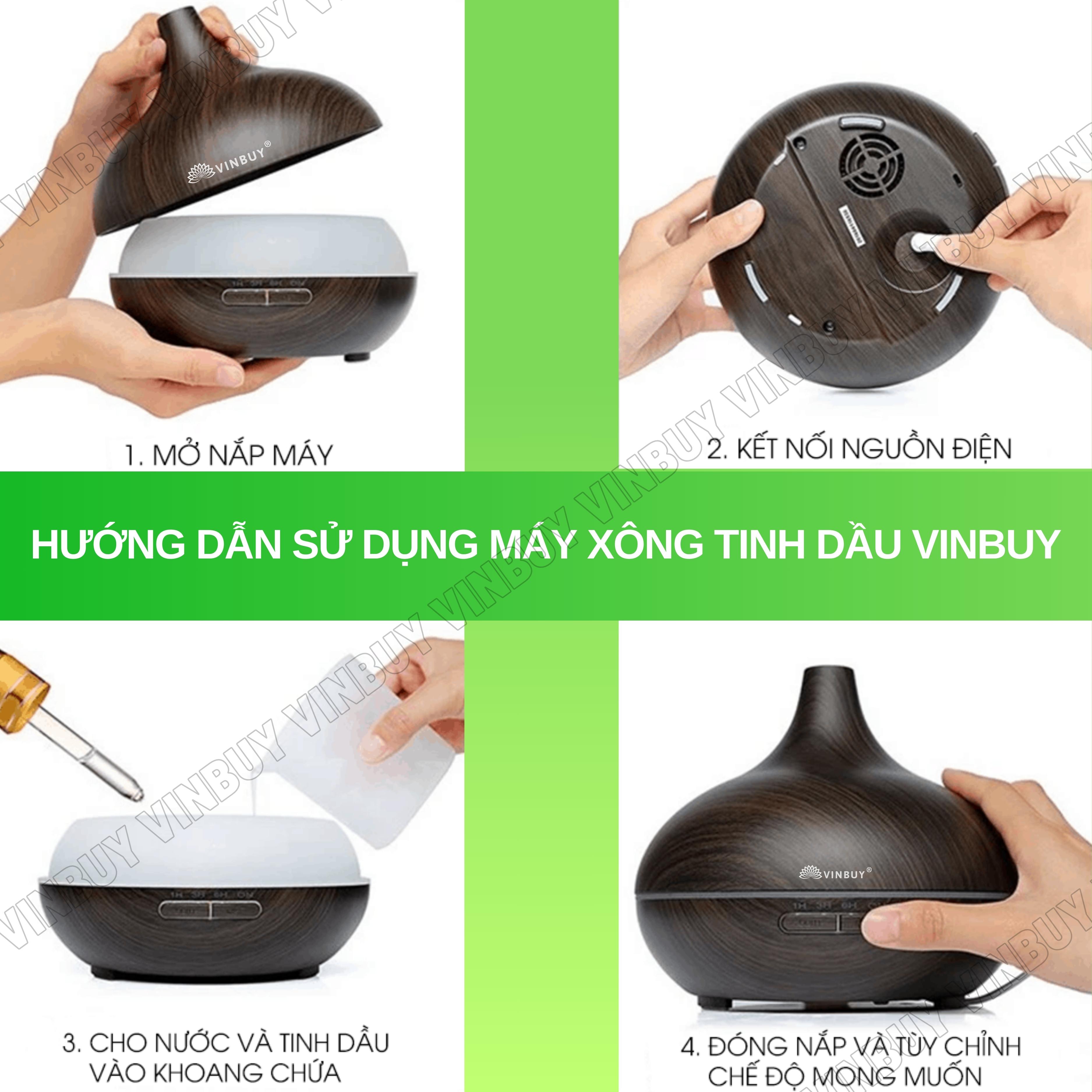 Máy xông tinh dầu VINBUY bầu tiên, máy phun sương tạo ẩm, máy xông tinh dầu phòng ngủ, spa, tự động, chuyên dụng phòng lớn led 07 màu - Hàng chính hãng