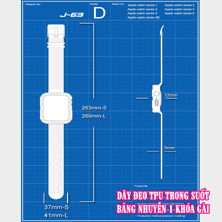 Dây Đeo liền ốp dành cho Apple Watch 7/6/5/4/3/2/1 size 38/40/41/42/44/45mm TPU trong suốt bản nhuyễn 1 khóa gài - nhiều màu (tặng cường lực dẻo theo size)