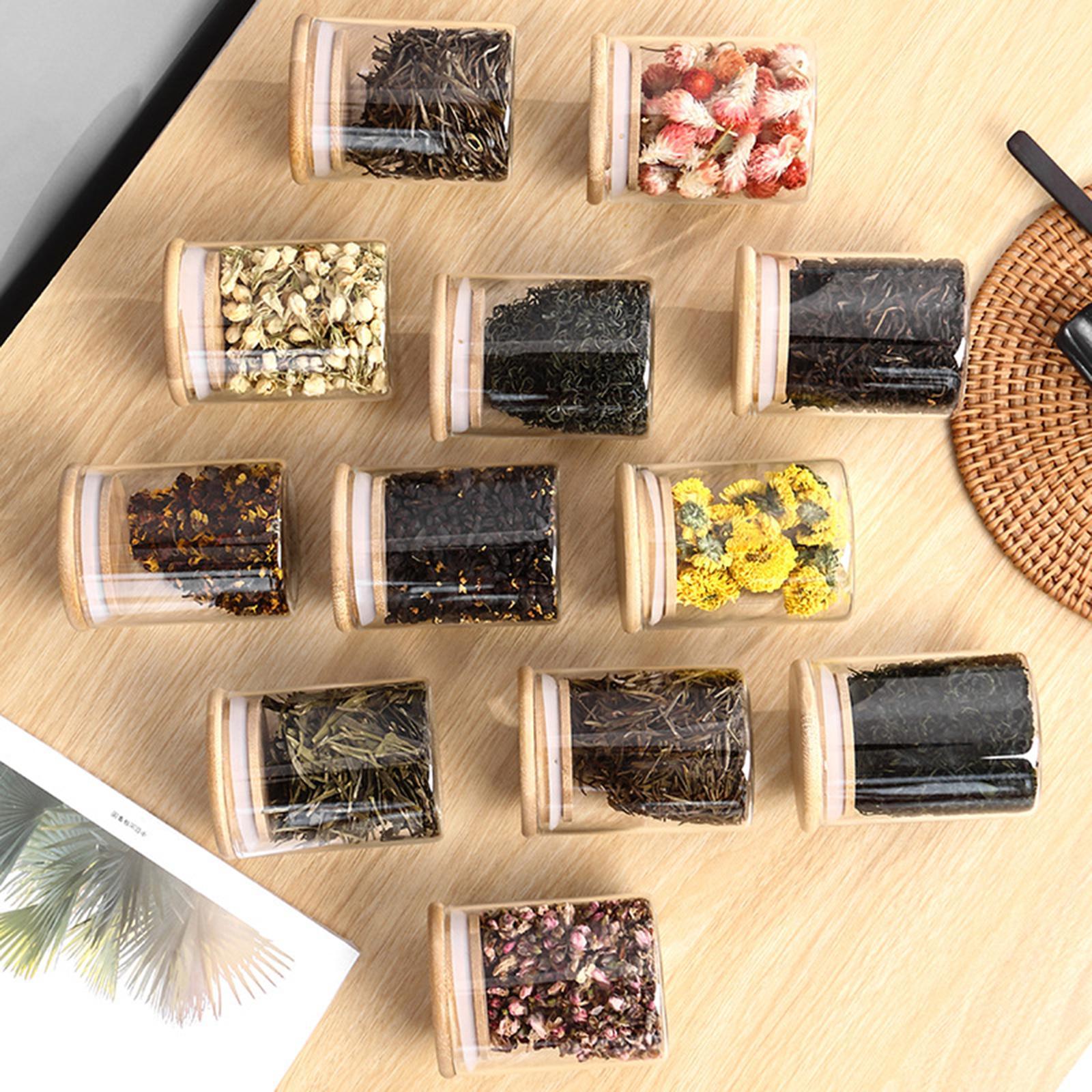 12Pcs Storage Jar with Bamboo Lid Organizer Food Storage Jar for Candy