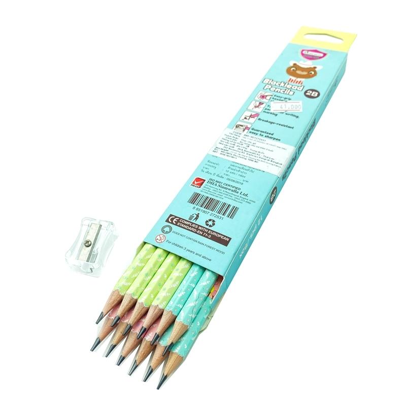 Hộp 12 Bút Chì Gỗ 2B Blacklead Pencil + Chuốt Chì - Masterart Happy Life (Mẫu Màu Giao Ngẫu Nhiên)