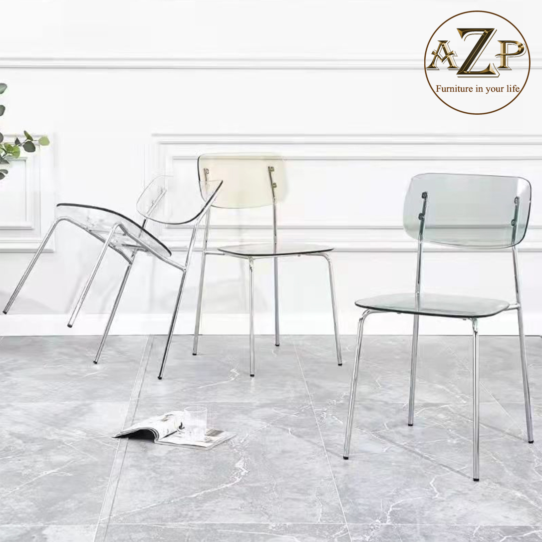 Ghế Ăn, Ghế Cafe, Ghế Thư Giãn Nhựa Trong Suốt Arcylic, Khung Thép Mạ Chrome Thời Trang / xếp chồng tiện lợi GA-PC601