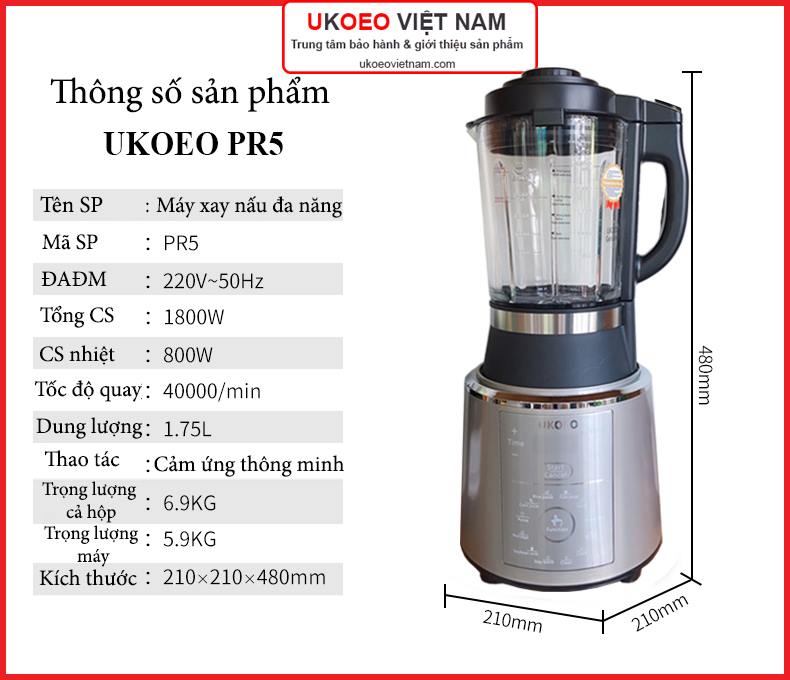 Máy Làm Sữa Hạt Xay Nấu Đa Năng UKOEO PR5 New - Hàng Chính Hãng