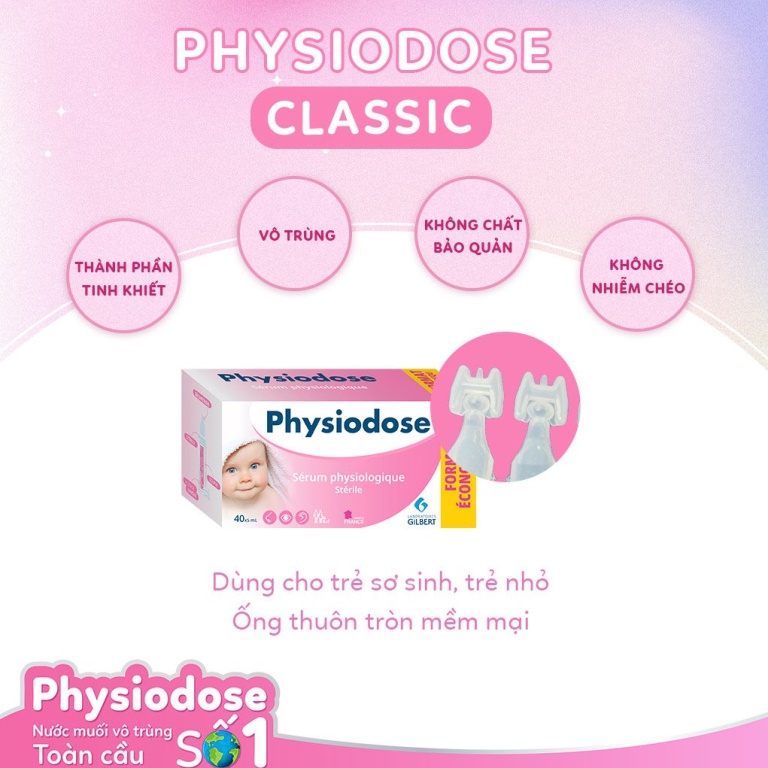 Nước Muối Sinh Lý Hồng Physiodose Pháp cho Bé - Vệ sinh răng miệng rơ lưỡi , rửa mũi DR. PAPIE / DR PAPIE