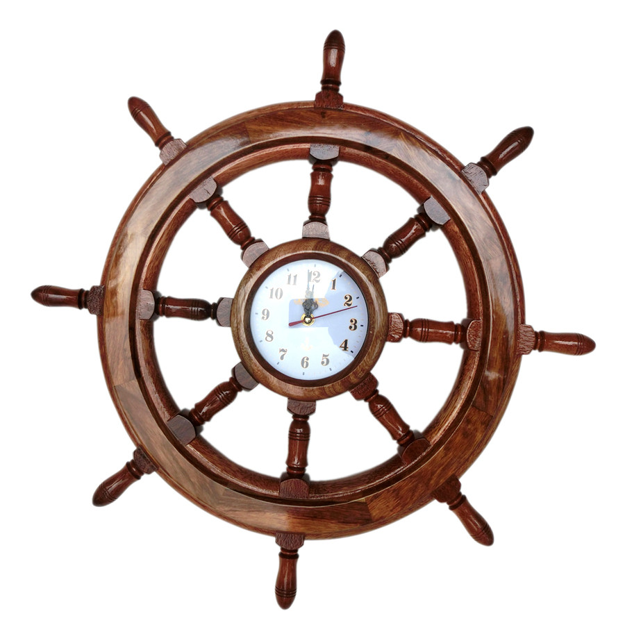 Vô lăng tàu gỗ trang trí Ø60cm (có đồng hồ)