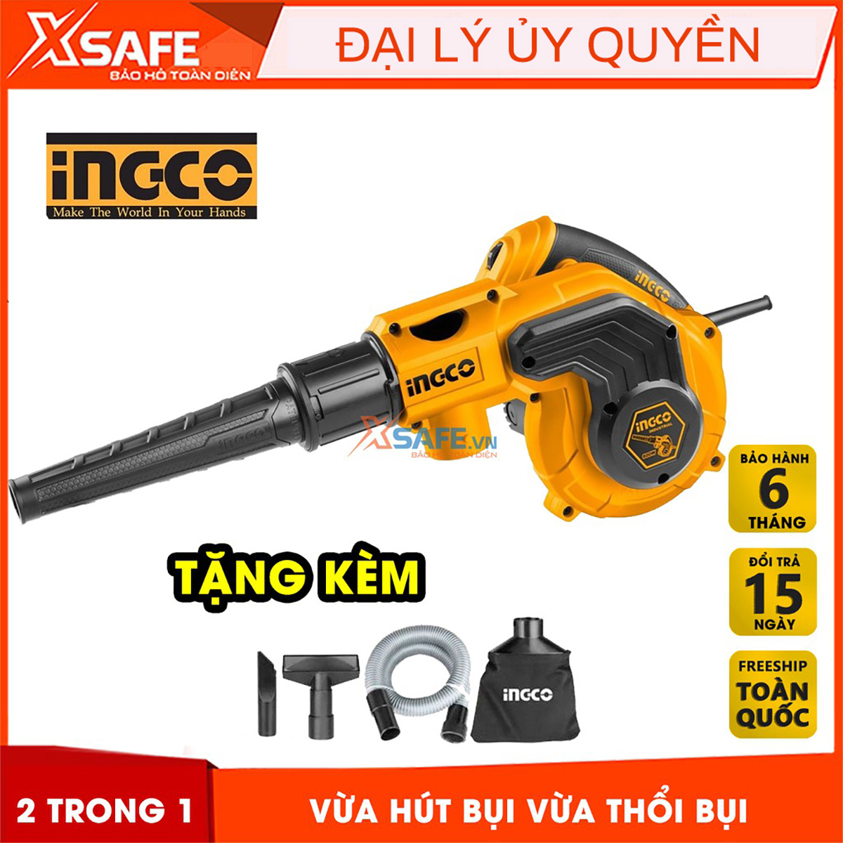 Máy hút, thổi bụi INGCO AB8008 công suất 800W Tặng kèm túi đựng bụi, ống hút và 2 ống hút bụi - Hút thổi bụi 2 trong 1