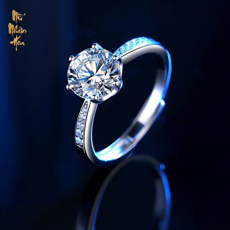 NS001 Nhẫn bạc đính đá Moissanite một carat NS001