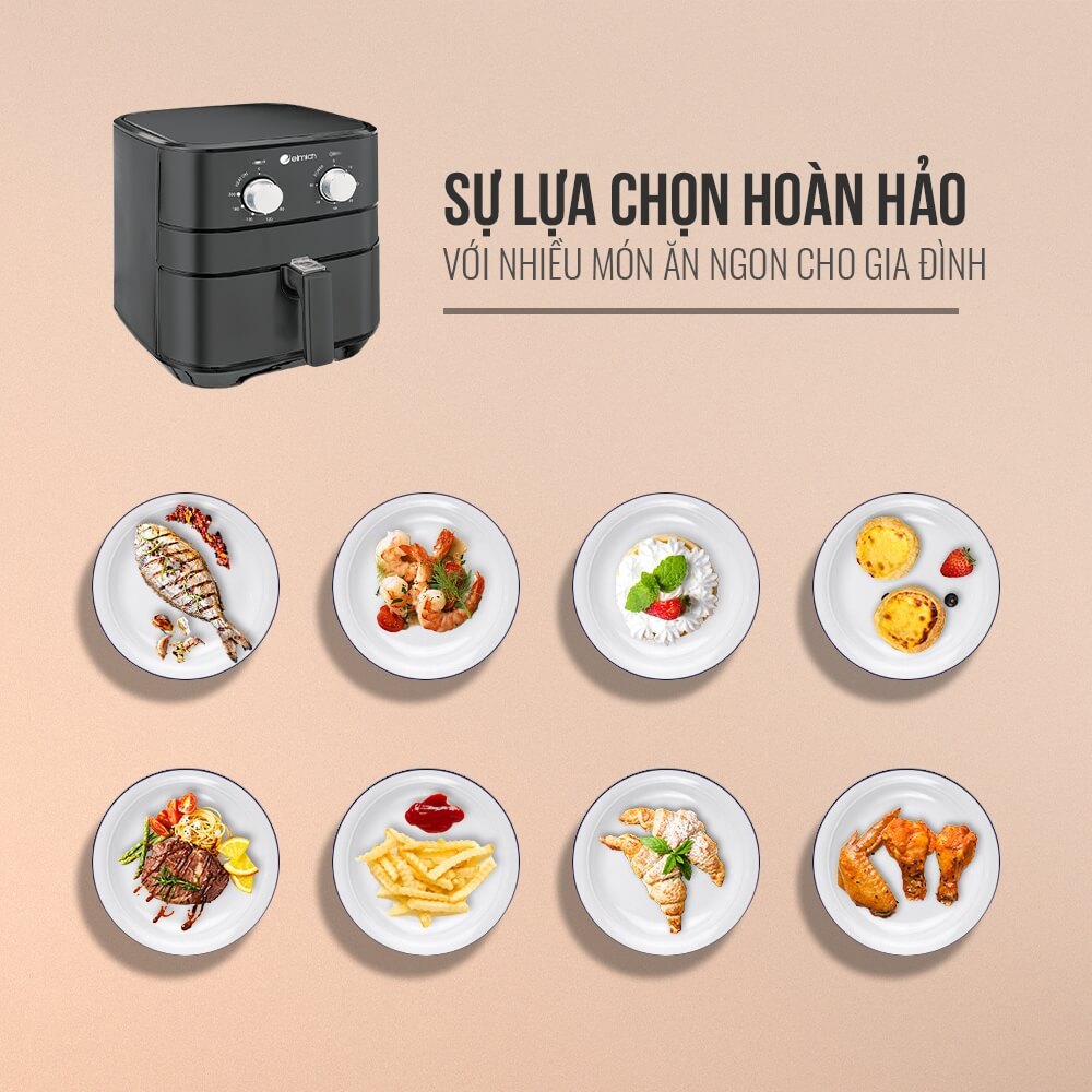 Nồi chiên không dầu Elmich AFE-3948, dung tích 3.5L, công suất 1500W, công nghệ chiên Rapid Air giúp chiên, rán thức ăn chín đều và ngon - Hàng chính hãng