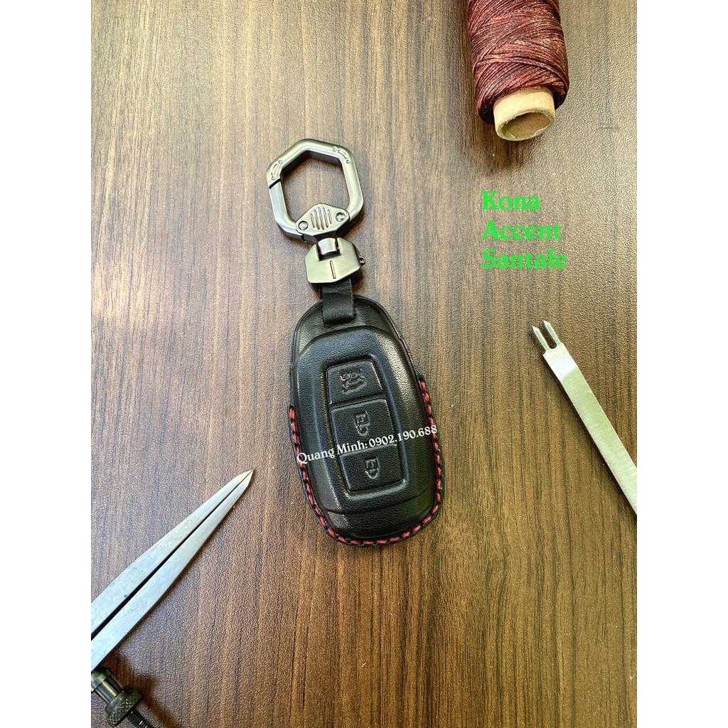 Bọc chìa khóa da bò hàng ép khuân xe Kona, Accent, Santafe