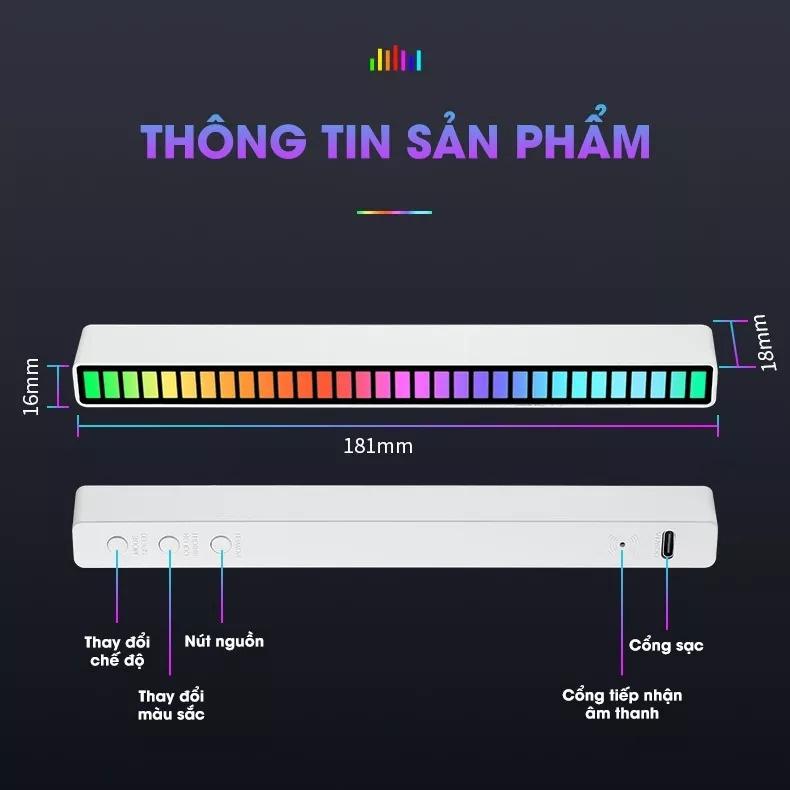 Thanh đèn LED RGB cảm ứng theo nhạc 16 triệu màu điều khiển qua APP, trang trí decor Xe Ô Tô, phòng Studio Gaming