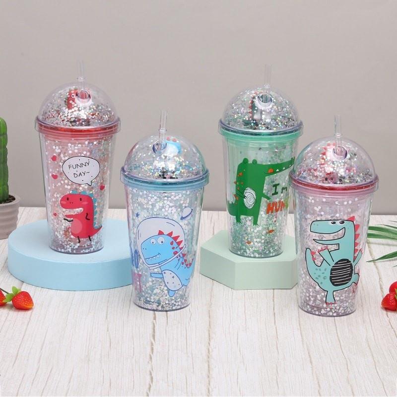LY ĐỰNG NƯỚC PHA LÊ HÌNH KHỦNG LONG 2 LỚP CÁCH NHIỆT 450ML XINH XẮN KÈM ỐNG HÚT TIỆN LỢI
