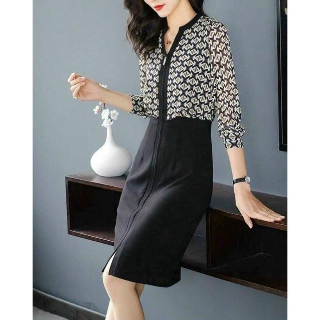 HÀNG NHẬP - ĐẦM VOAN PHỐI LỤA IN HT DÂY KÉO TRƯỚC