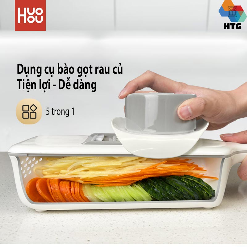 Bộ dụng cụ cắt, gọt, nạo rau củ, quả Huohou HU0137 nhà bếp đa chức năng, an toàn với tay tròn thao tác, hàng chính hãng