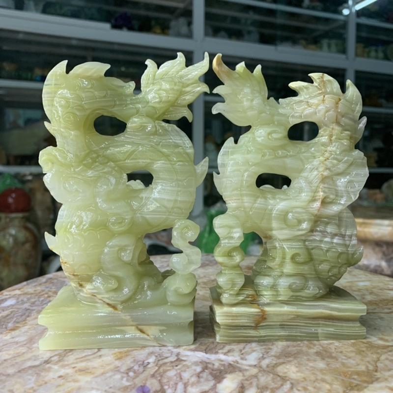 Cặp Rồng Phun Châu Ngậm Ngọc Đá Ngọc Thiên Nhiên - cao 15cm