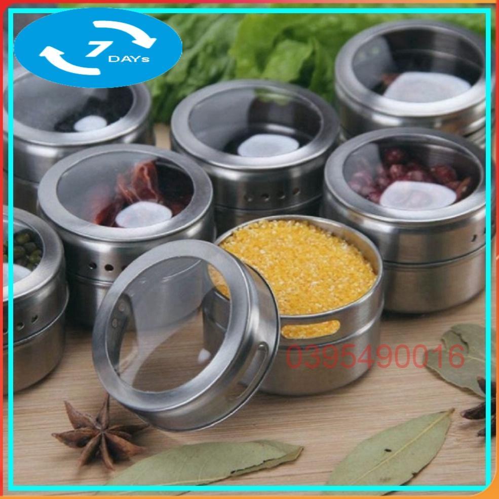 Combo 4 Hũ Đựng Gia Vị Tiêu Đường Inox Có Nam Châm Treo Dán Tường