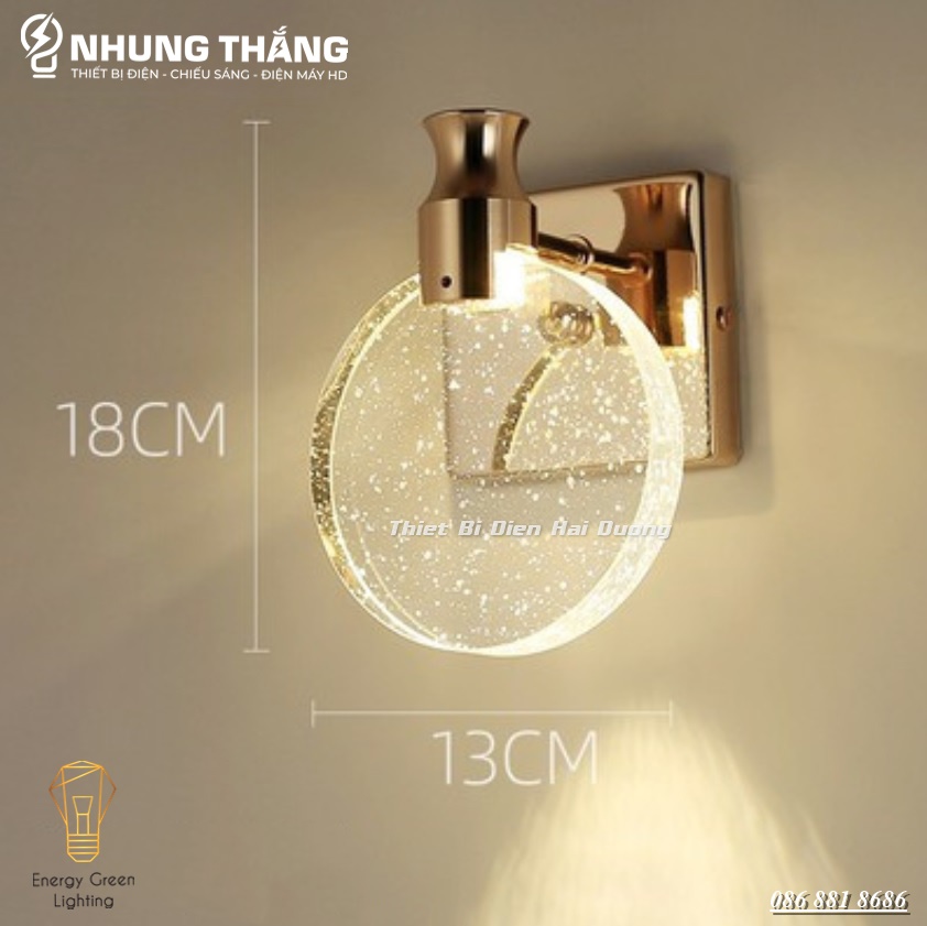 Đèn Tường Thủy Tinh DT-02 - Decor Trang Trí - Phong Cách Bắc Âu - 3 Chế Độ Ánh Sáng - Có Video