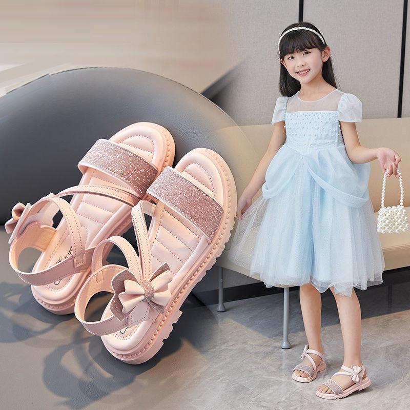 Dép Sandal Bé Gái Từ 2-15 Tuổi Đính Nơ Dễ Thương Đế Êm Chống Trơn Trượt Phong Cách Công Chúa Hàn Quốc D53