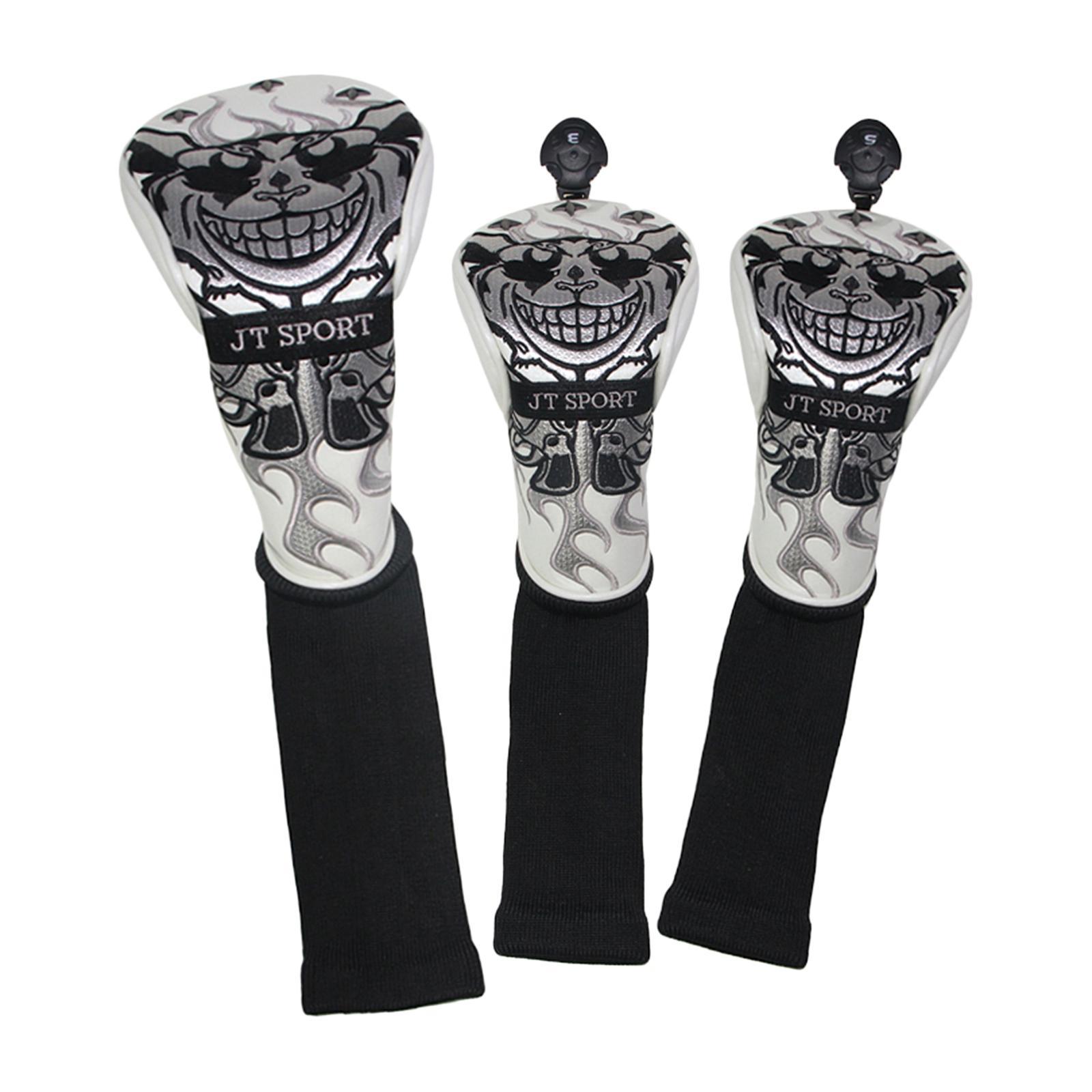 Golf Head Covers 3pcs Driver Fairway Wood Headcovers for Golf Clubs White