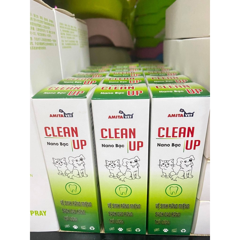 Xịt thơm miệng chó mèo Clean Up giúp vệ sinh riêng miệng thú cưng ngừa sâu răng khử mùi hôi miêng chó mèo 30ml