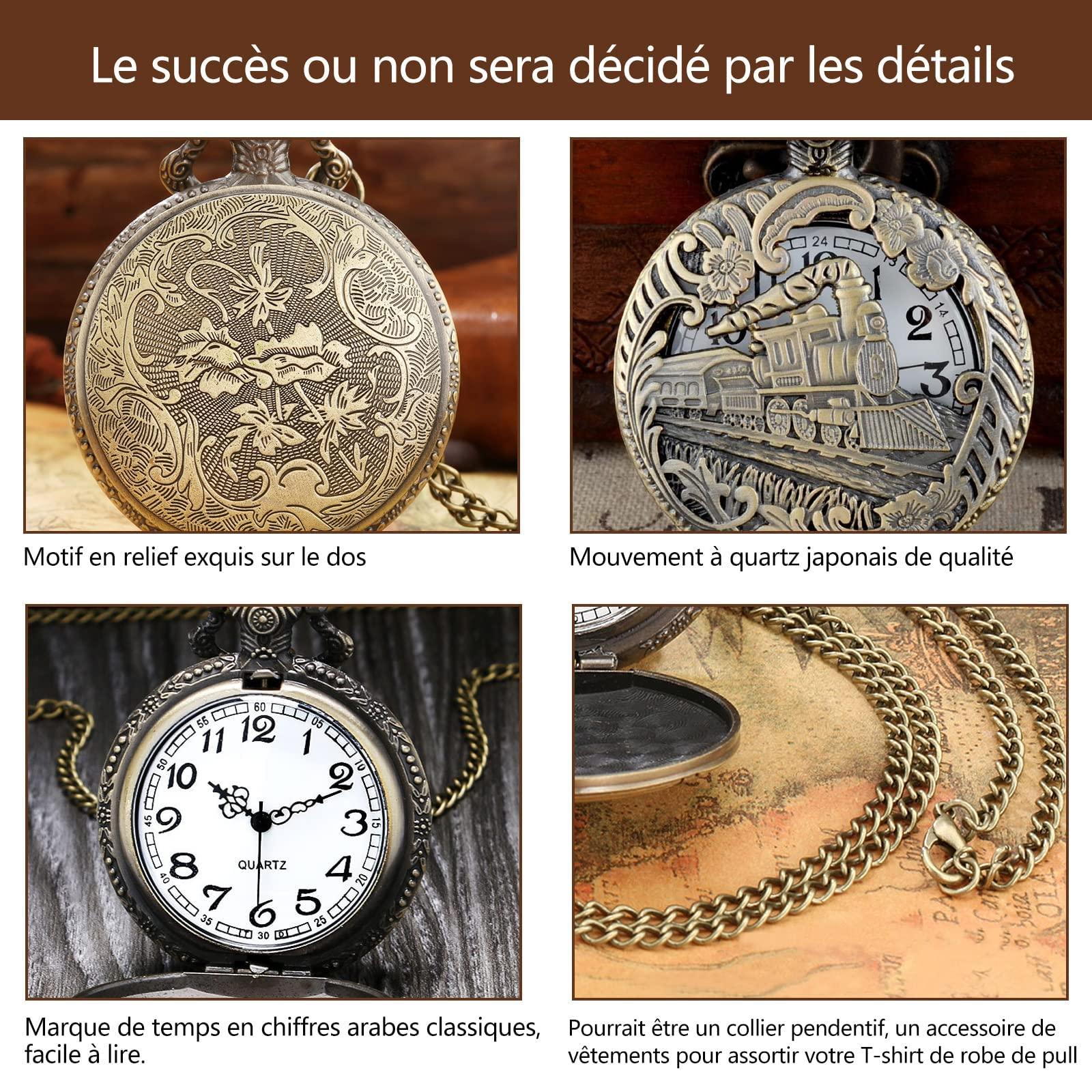 Đồng hồ túi thạch anh cổ điển, đồng hồ bỏ túi steampunk nam với dây chuyền, đồng hồ đầu máy rỗng
