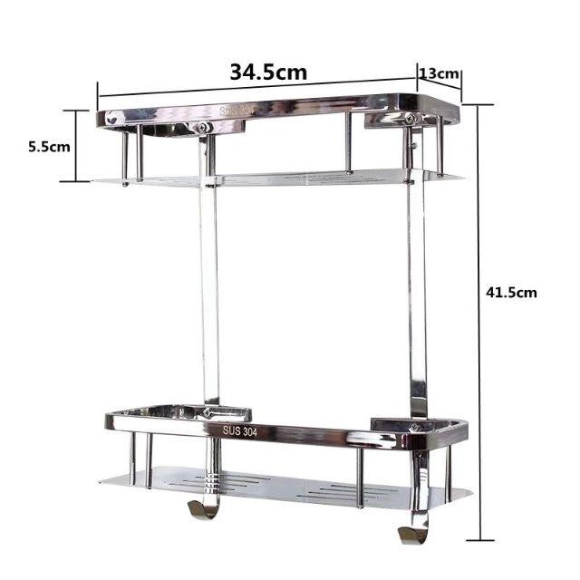 Kệ vuông cao cấp 2 tầng INOX 304 có móc