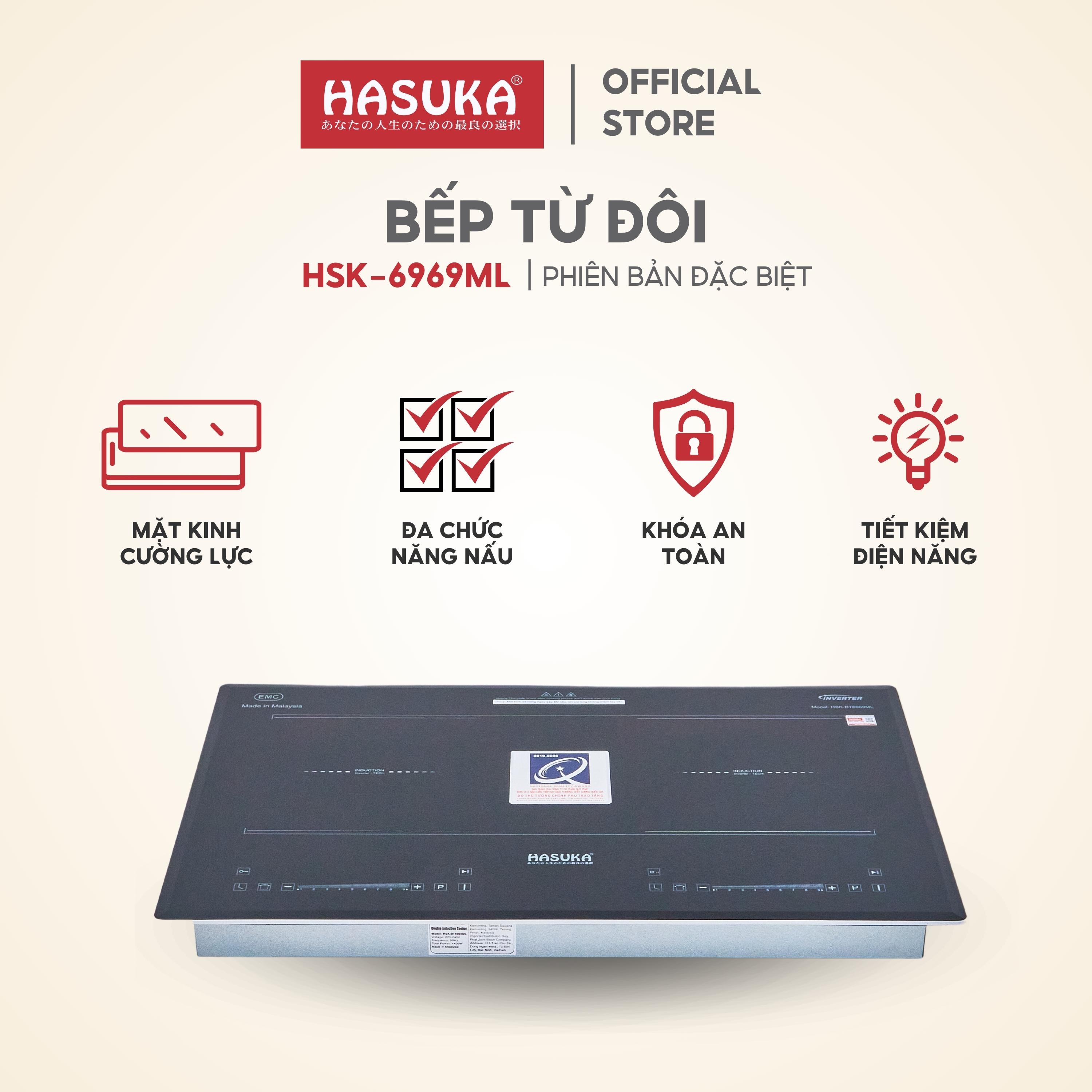 Bếp từ đôi HASUKA HSK-BT6969ML tổng công suất 4400W-  Bảng điều khiển cảm ứng trượt Slide thông minh - HÀNG CHÍNH HÃNG