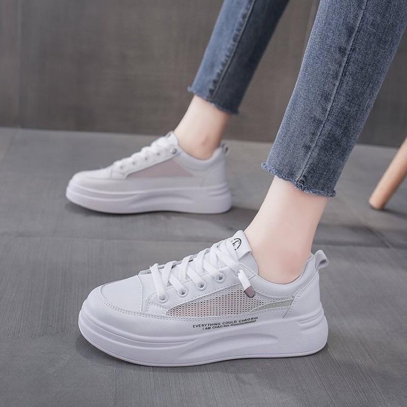 Giày thể thao nữ giày nữ sneaker màu trắng đế bánh mì dáng basic