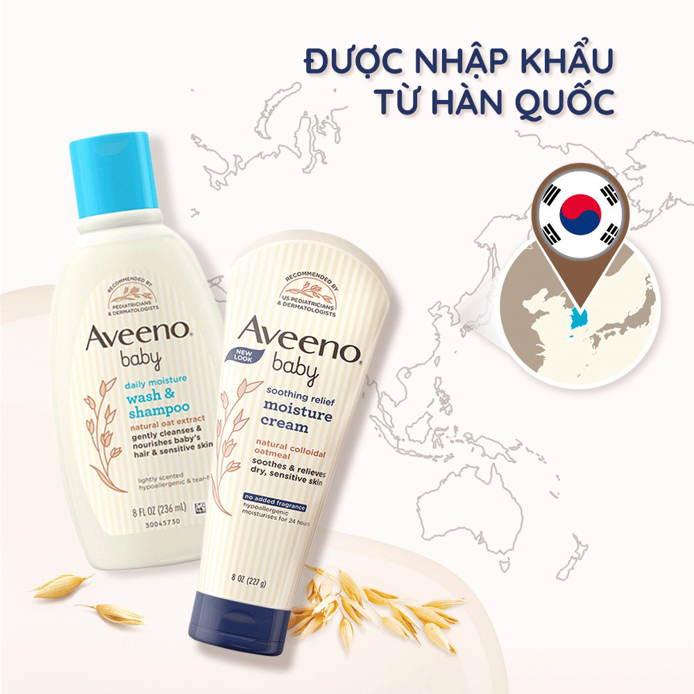 Bộ làm sạch &amp; dưỡng ẩm dành cho da khô &amp; nhạy  cảm cho bé Aveeno Baby (236ml+227g)