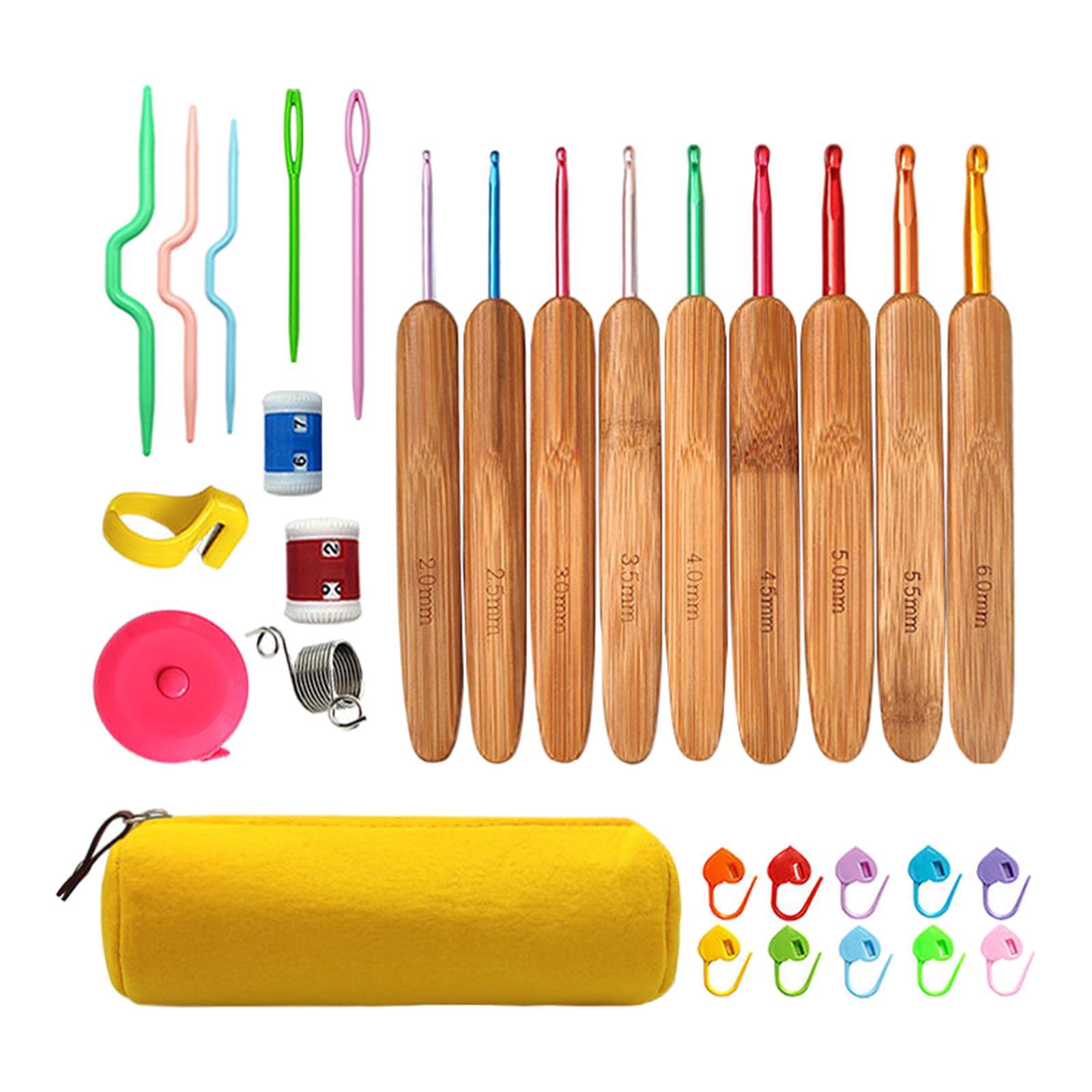 Bamboo Crochet Hooks Set Yarn Knitting Tool Beginners Adults