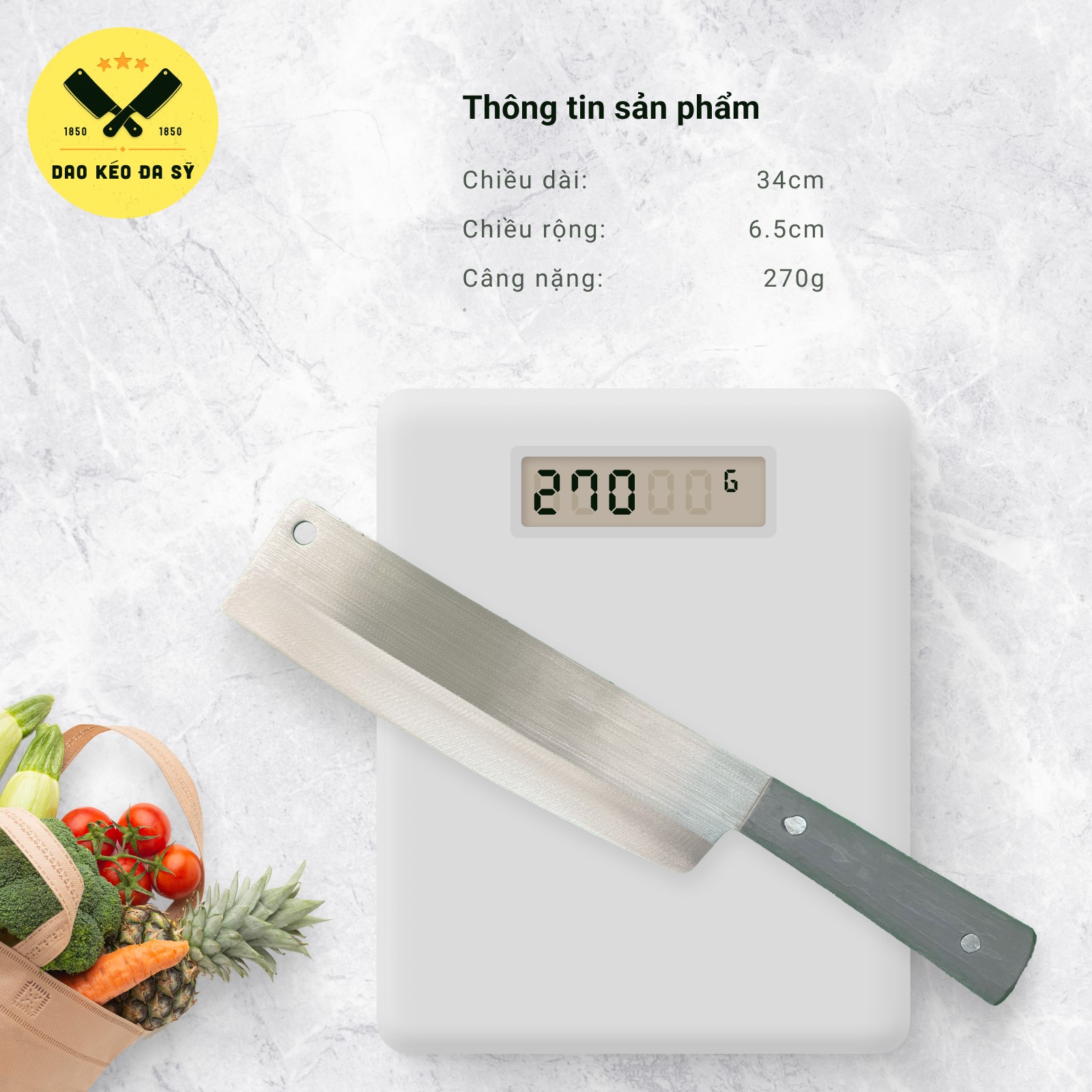 Bộ dao nhà bếp chặt, thái, gọt hoa quả - Dao Đa Sỹ - thép Nhật trắng không gỉ
