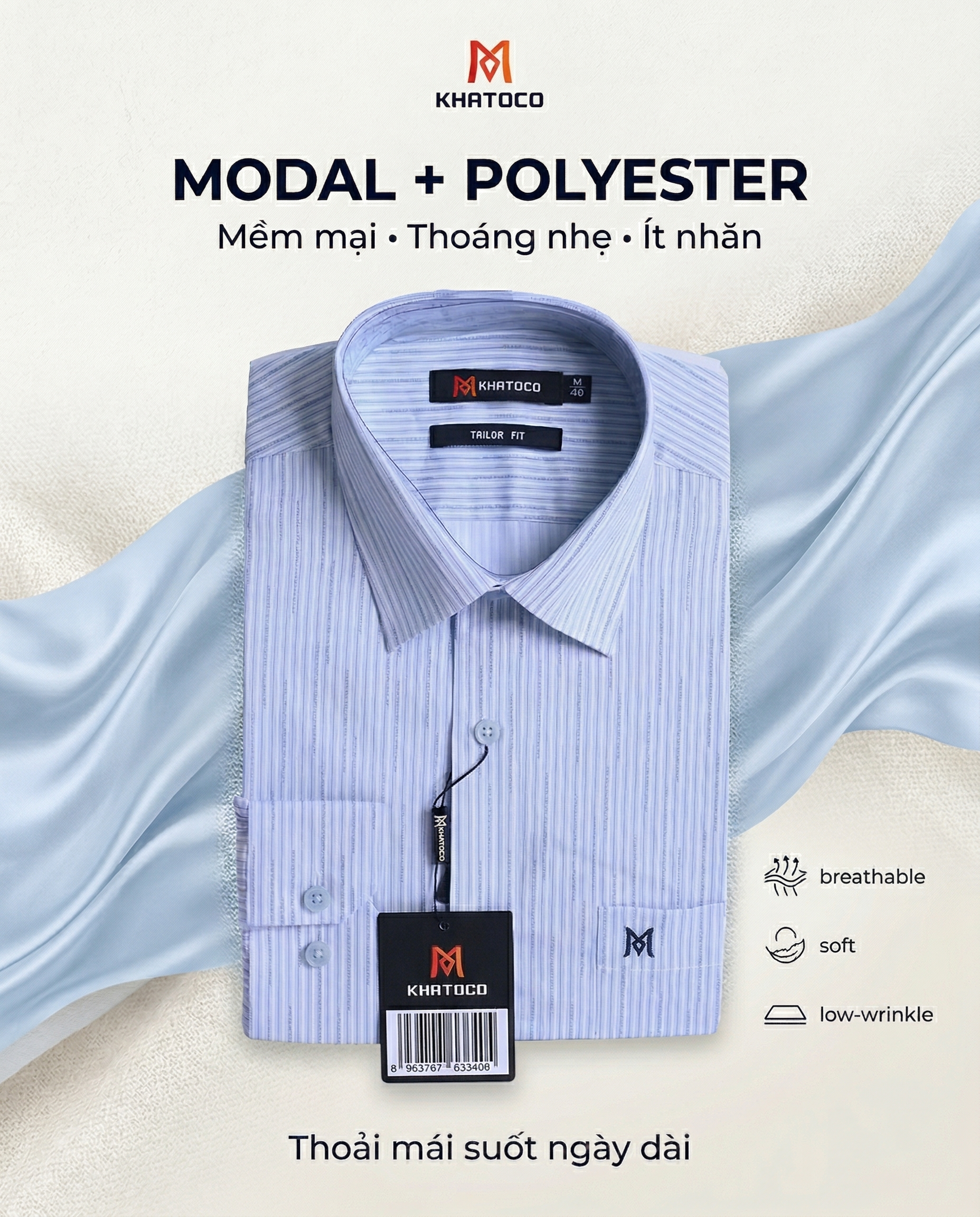 Áo sơ mi nam tay dài Khatoco (M-2XL)