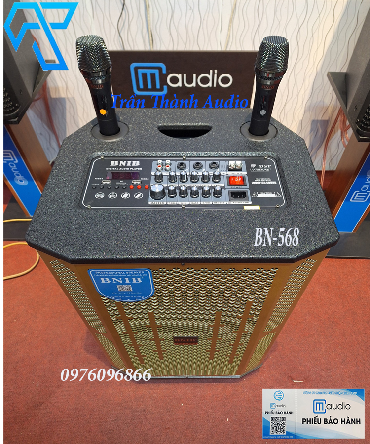 Loa Kéo karaoke BNIB Model BN-568 bass 40 kết nối bluetooth có reverb 2 tay mic UHF hợp kim hàng chính hãng nhập khẩu mới nhất 2024 bảo hành 6 tháng