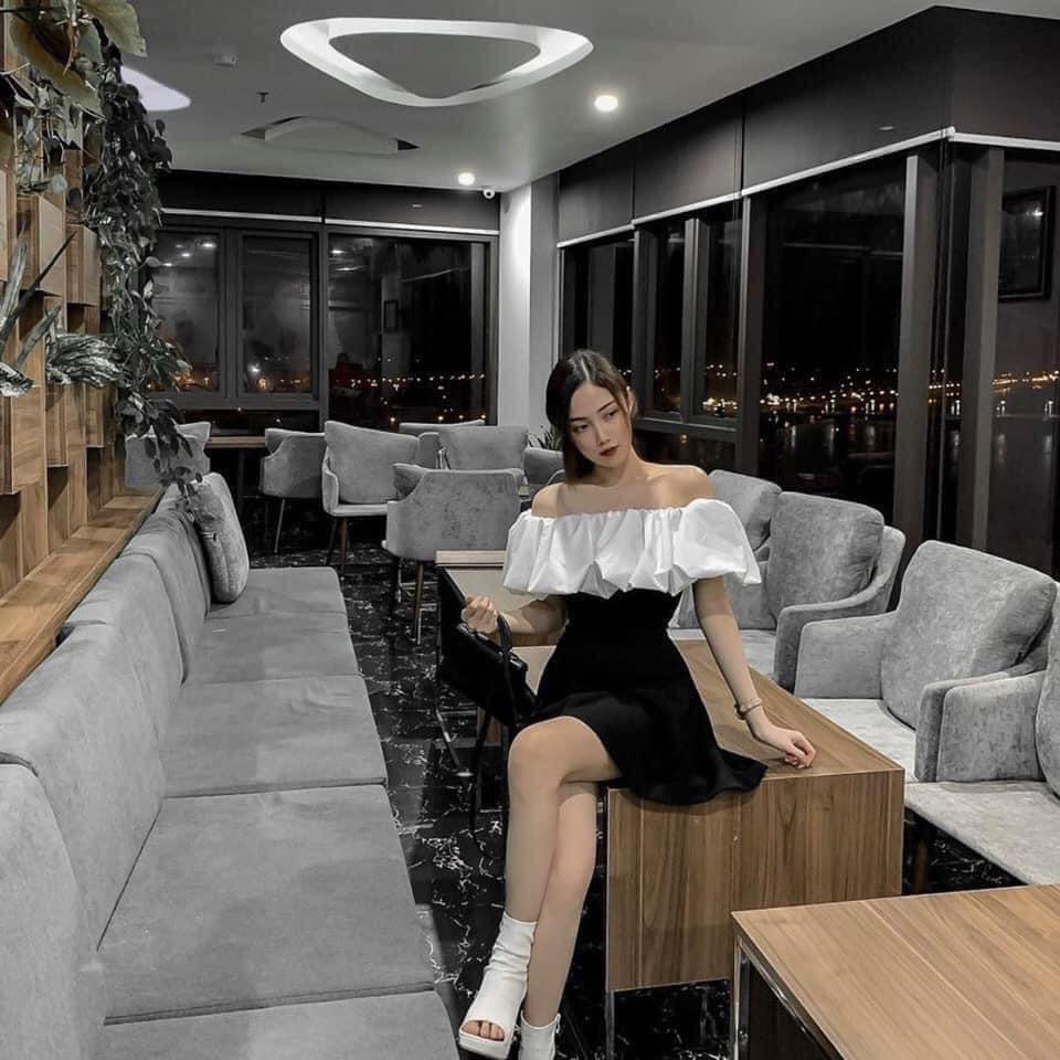 Váy trễ vai bèo ngực trắng / Đầm trễ vai dáng ôm phối ngực trắng_Moonunisex