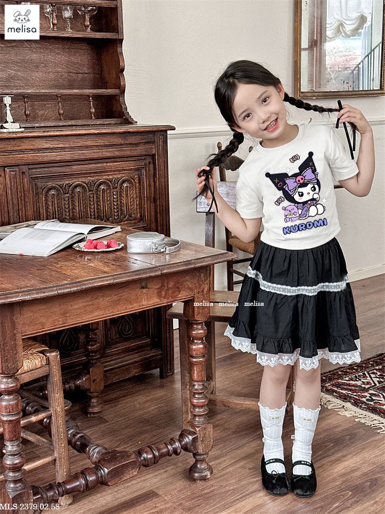 Set váy cho bé gái kuromi đi hơi đi học năng động size 10-40kg hàng thiết kế cao cấp