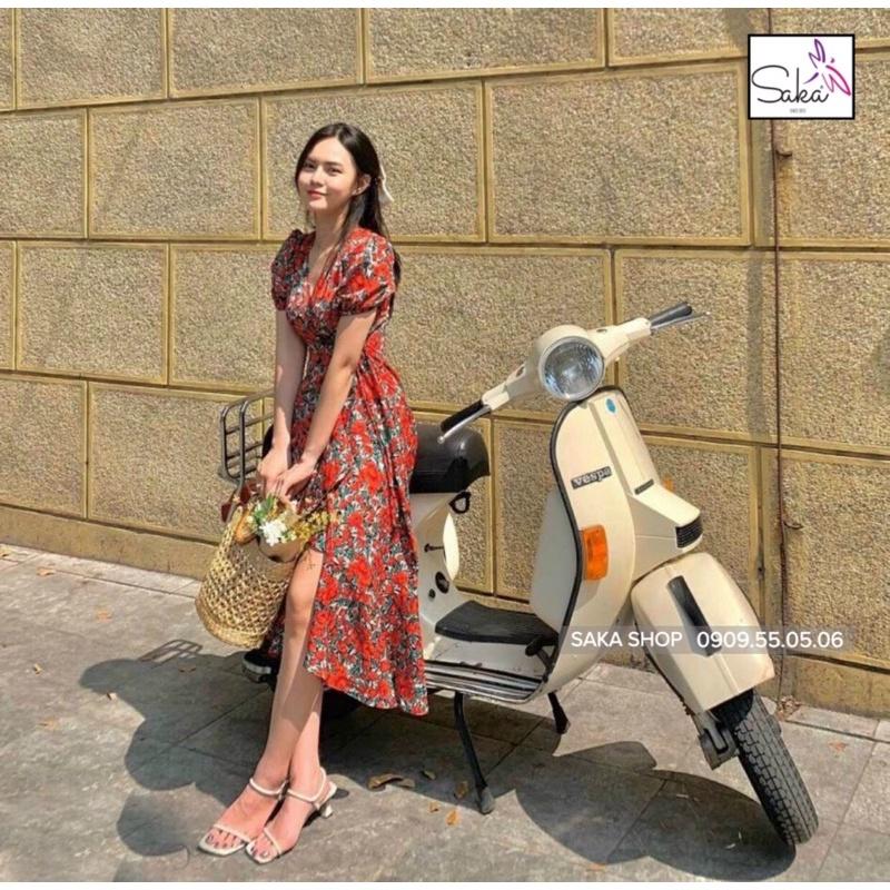 Maxi hoa xẻ tà thiết kế cao cấp vải đep , đầm hoa dáng dài