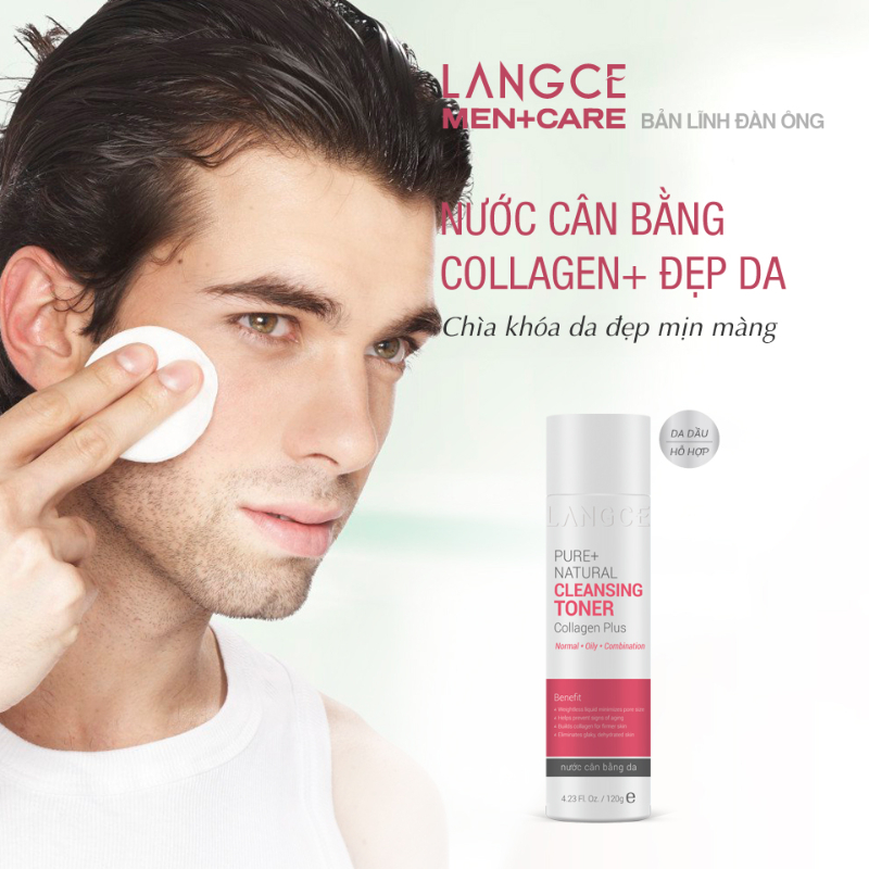 Toner - Nước Cân Bằng Da Collagen+ Tự Nhiên 120ml Da Nhờn - Tem Hồng cho Nam TẶNG Gel Vệ Sinh Vùng Kín Nam 100ml LANGCE