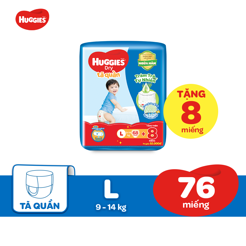 Combo 3 gói Tã Quần Huggies Dry Tràm Trà Tự Nhiên Gói Cực Đại