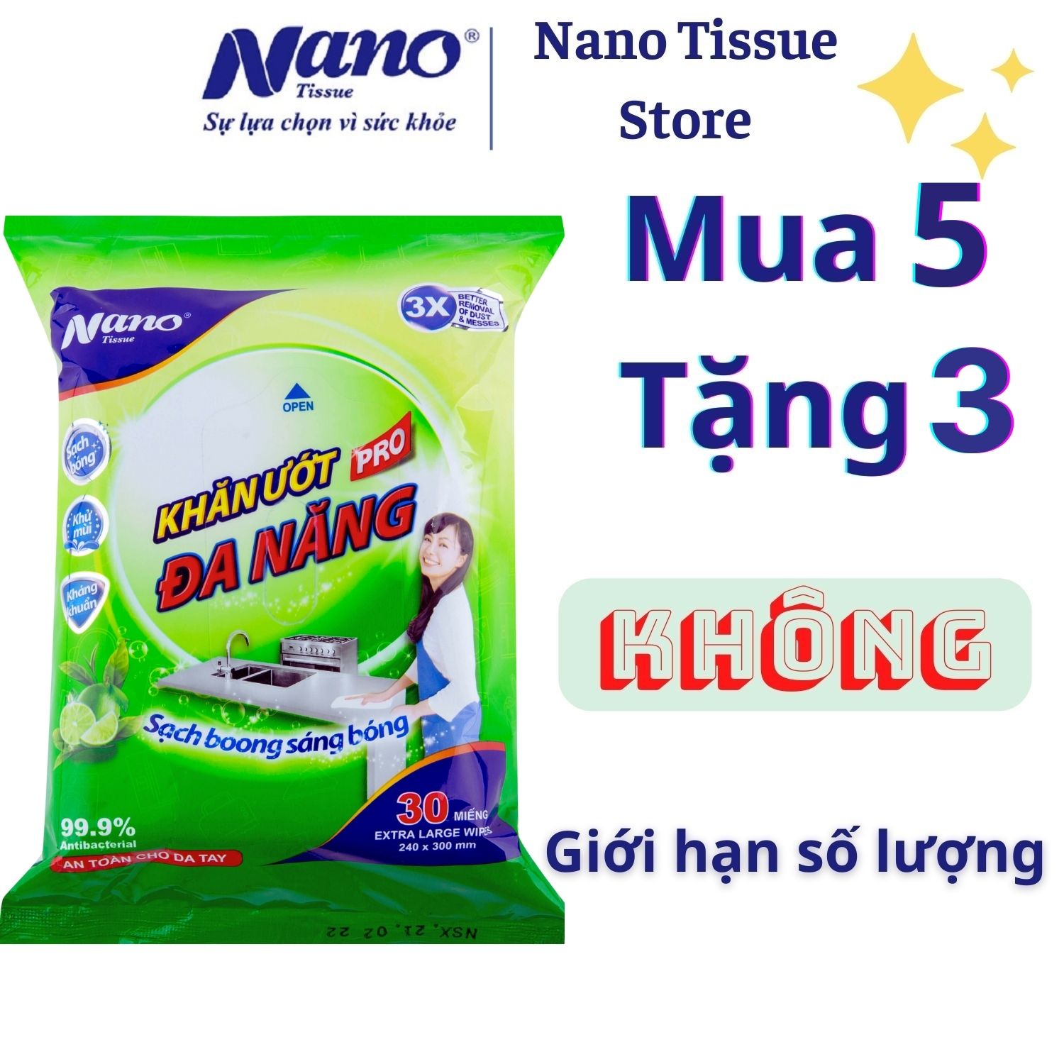 Khăn ướt đa năng Nano gói 30 miếng, lau dọn nhà cửa tiện dụng, không hại da tay, có mùi thơm chanh trà xanh