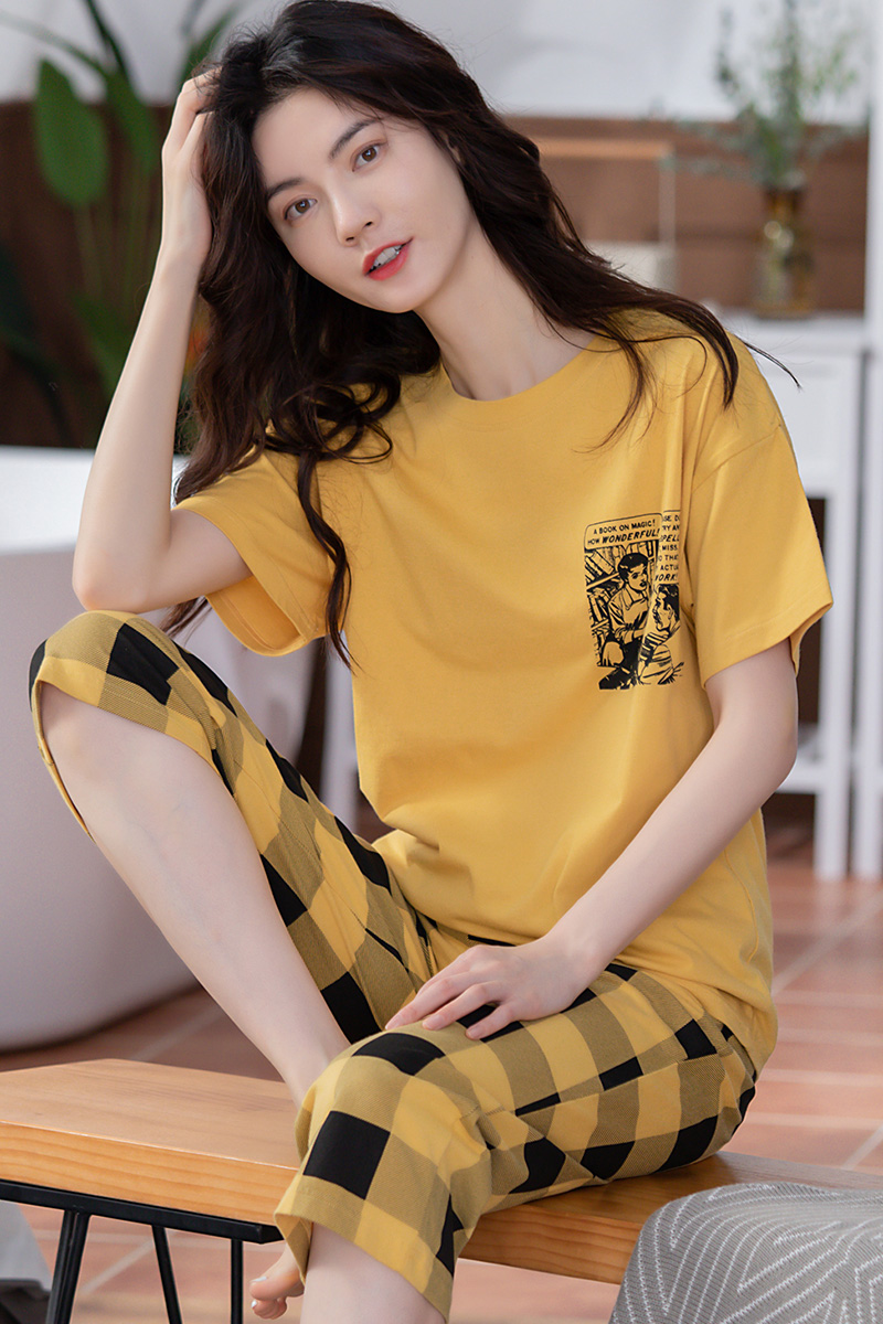 Đồ mặc nhà cotton quần lửng sọc caro 8870