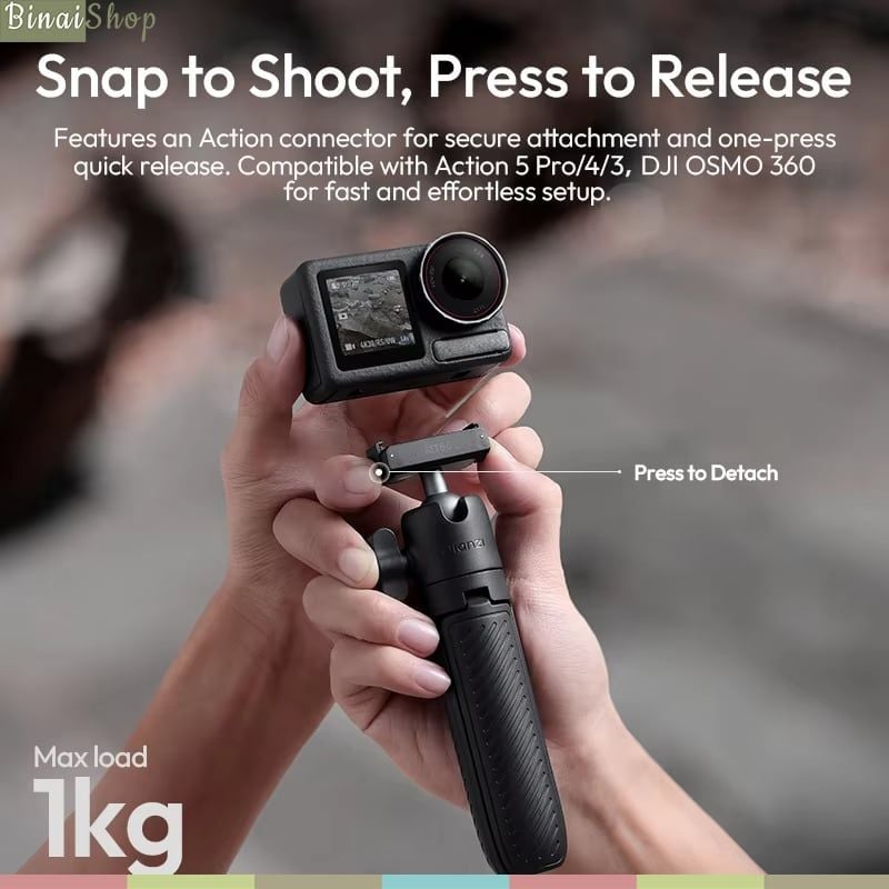 Ulanzi MT-66 – Tripod Kẹp Balo Quay POV 3-In-1, Thao Tác Nhanh Action Connector, Ball Head Xoay 360° Cho DJI Action, GoPro, Insta360 - hàng chính hãng